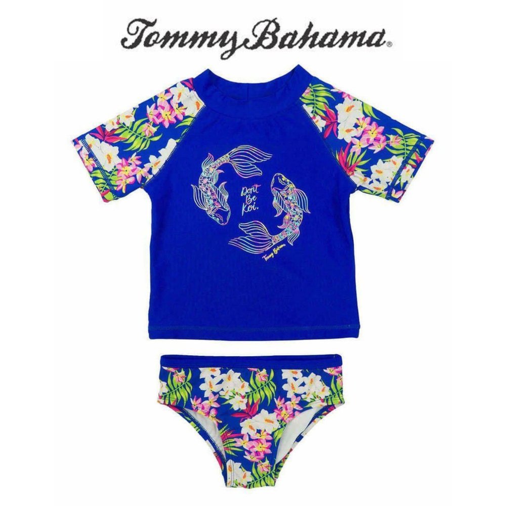 Tommy Bahama Girls Toddler 2 Piece Swimsuit Rash Guard Set UPF 50 Short Sleeve
